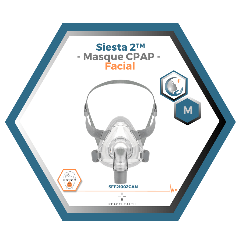 React Health | Siesta 2™| Masque CPAP Facial |Choix de grandeur S-M-L
