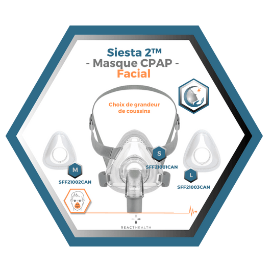 React Health | Siesta 2™| Masque CPAP Facial |Choix de grandeur S-M-L