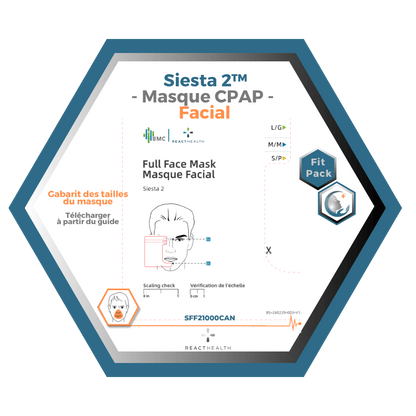 React Health | Siesta 2™| Masque CPAP Facial |FitPack:harnais,cadre & coussins interchangeables S,M,L
