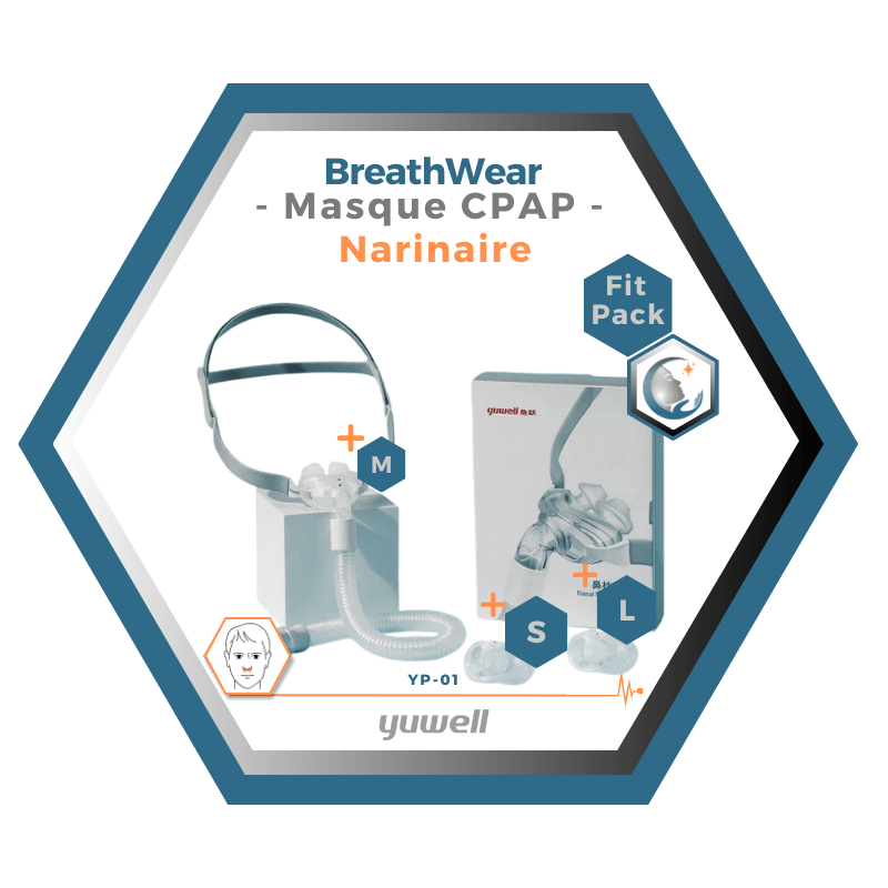 Yuwell | Breathwear | Masque CPAP Narinaire | Sans appui frontal | FitPack: Courroie, cadre, tube, coussins interchangeables S,M,L, YP-01