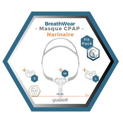 Yuwell | Breathwear | Masque CPAP Narinaire | Sans appui frontal | FitPack: Courroie, cadre, tube, coussins interchangeables S,M,L, YP-01