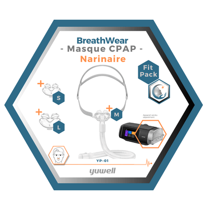 Yuwell | Breathwear | Masque CPAP Narinaire | Sans appui frontal | FitPack: Courroie, cadre, tube, coussins interchangeables S,M,L, YP-01