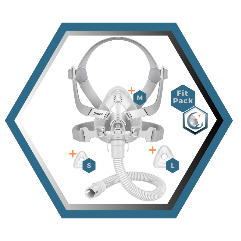 Yuwell | Breathwear | Masque CPAP Facial |Sans appui frontal|Fitpack: Courroie, cadre, coussins interchangeables S,M,L,-YF-02