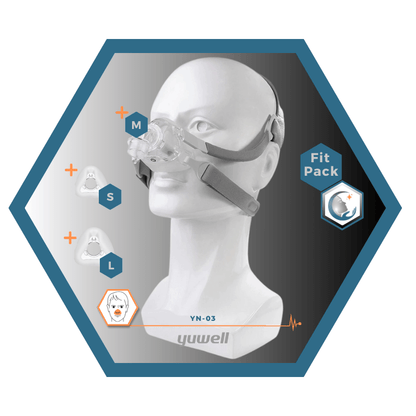 Yuwell | BreathWear | Masque CPAP Nasal | Sans appui frontal | FitPack: Courroie, cadre, coussins interchangeables S,M,L,